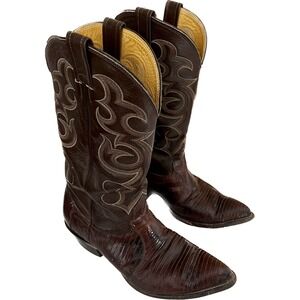 Nocana Boots Cowboy Western Boots Made In USA Men's 9.5 Brown Lizard & Leather